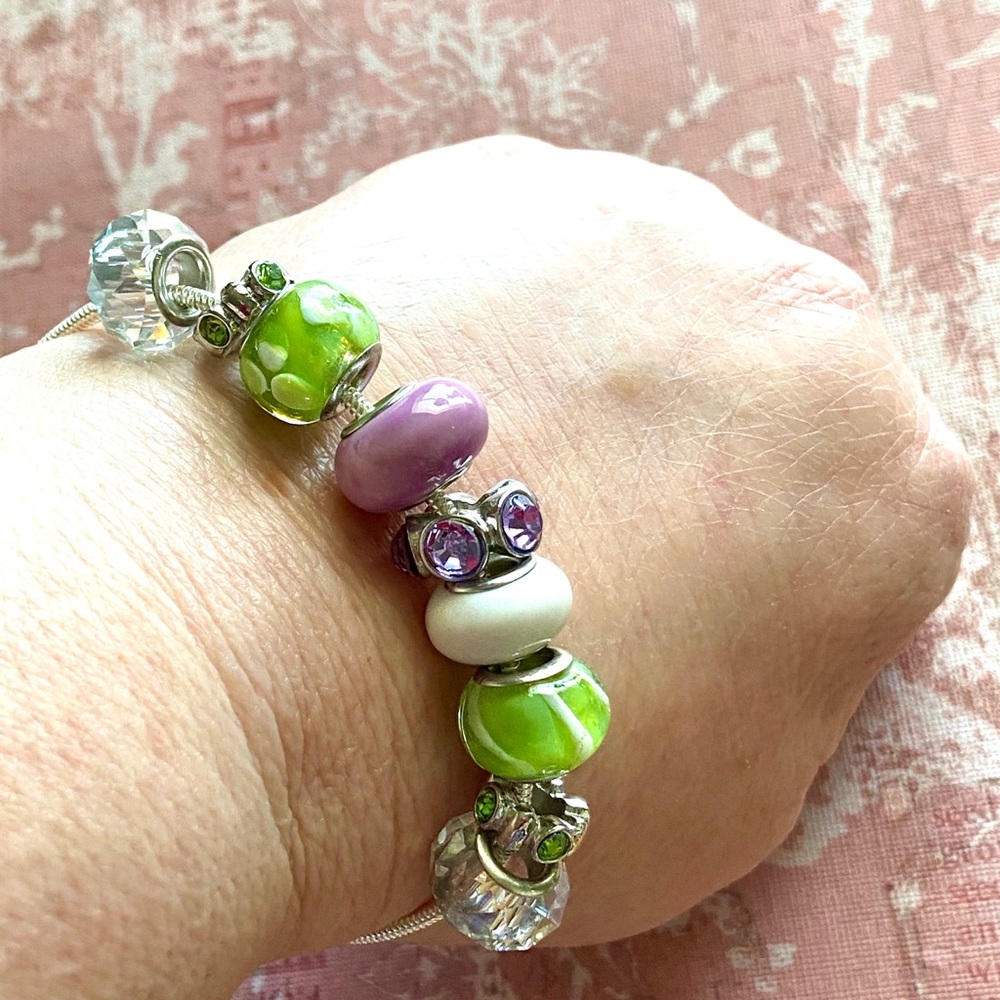 Bracelet Pink/Green Glass-NEW